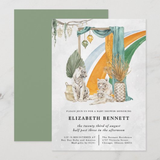 Invitation Tigre de verdure Boho Macrame | Baby Shower (Devant / Derrière)
