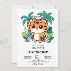 Invitation Tigre doux enchanté 1er Anniversaire numérique