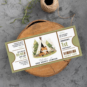 Invitation Tigre mignon Un joyeux Camper 1er Anniversaire Bil