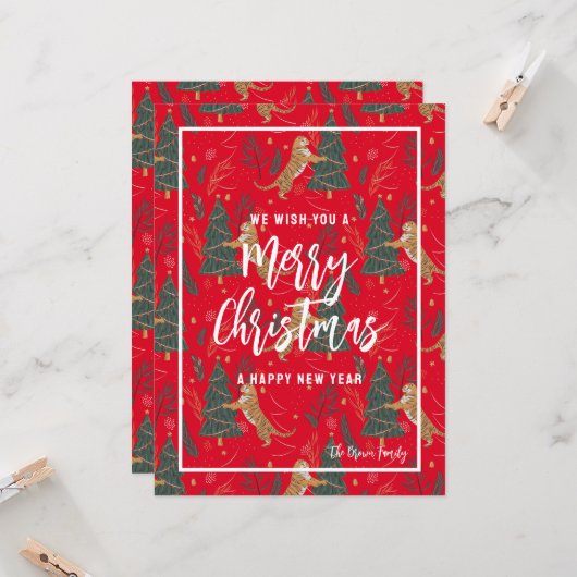 Invitation Tigres, Arbres de Noël, Joyeux voeux de Noël (Devant/Arrière en situation)