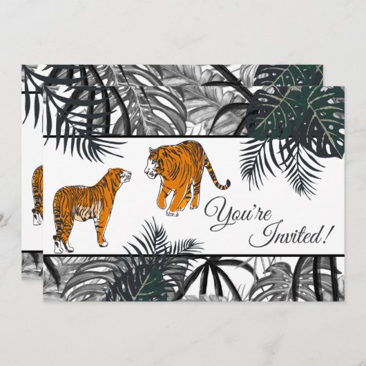 Invitation Tigres et palmiers Tropical Jungle Mariage (Devant / Derrière)