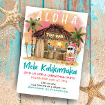 Invitation Tiki Beach Bar Tropical Père Noël Christmas Party<br><div class="desc">L'invitation à la fête de Noël tropicale inclut Père Noël qui profite de vacances dans un bar Tiki sur la plage au coucher du soleil avec des palmiers, des lampes à cordes et des salutations hawaïennes "Aloha" et "Mele Kalikimaka". Cocktails tropicaux, ananas, hibiscus et feuilles de palmiers, planche de surf...</div>