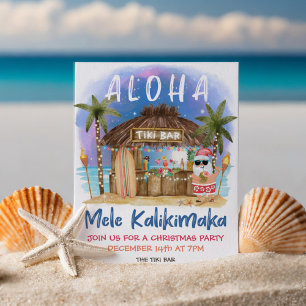 Invitation Tiki Beach Bar Tropical Santa Noël Party