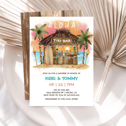 Invitation Tiki Beach Bar Tropical Sunset Sea Couples Douche