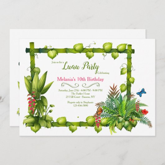 Invitation Tiki Frame fête d'anniversaire (Devant / Derrière)