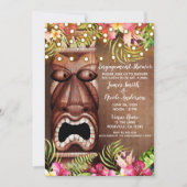 Invitation Tiki Hawaïen en Bois Fête de Fiançailles d'Été Lua (Devant)