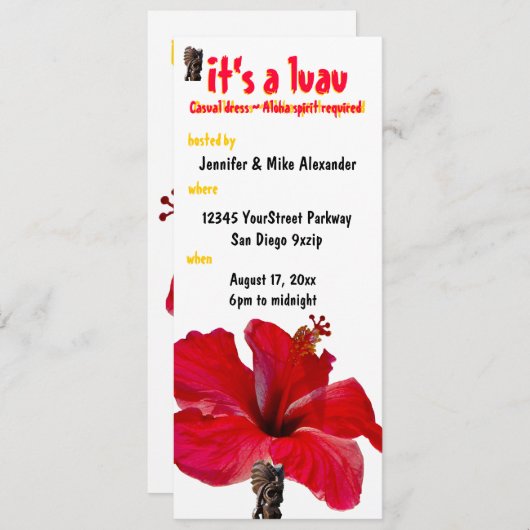 Invitation Tiki Hibiscus Luau (Devant / Derrière)