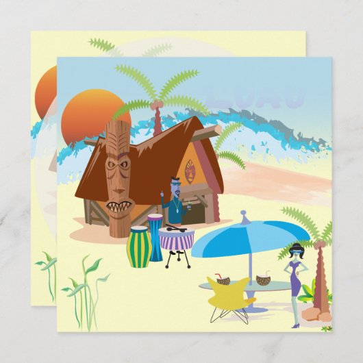 Invitation Tiki/Luau à la plage (Devant / Derrière)
