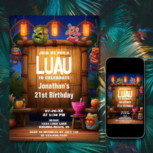 Invitation Tiki Luau Hawaiian Tropical Island Beach Anniversa