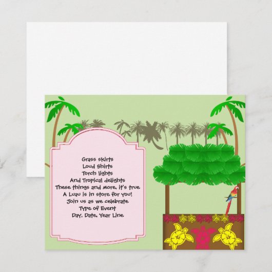 Invitation Tiki Luau Party (Devant / Derrière)