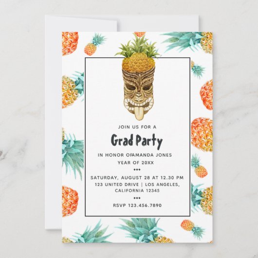 Invitation Tiki Luau Summer Pineapple Beach Graduation Party (Devant)