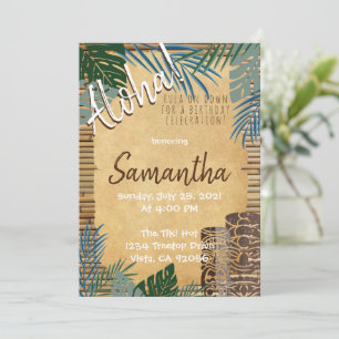 Invitation Tiki Thème Hawaiian Bamboo Island sentir vert bleu