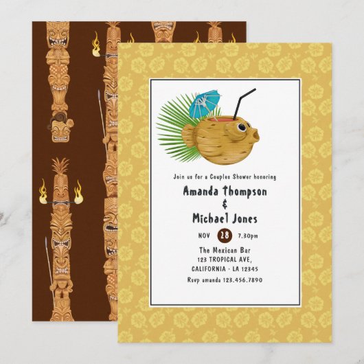 Invitation Tiki Time Luau Eté Plage Couple Baby Shower (Devant / Derrière)
