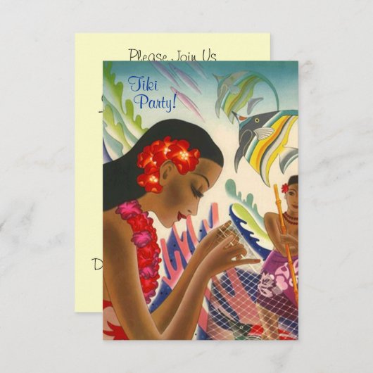Invitation Tiki Tropical Lei Hawaiian Luau (Devant / Derrière)