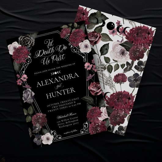 Invitation Til Death Aquarelle Mariage floral gothique
