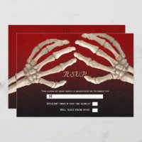 Til Death Blood Red Skeleton Gold Wedding RSVP