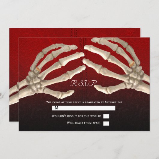 Invitation Til Death Blood Red Skeleton Gold Wedding RSVP (Devant / Derrière)