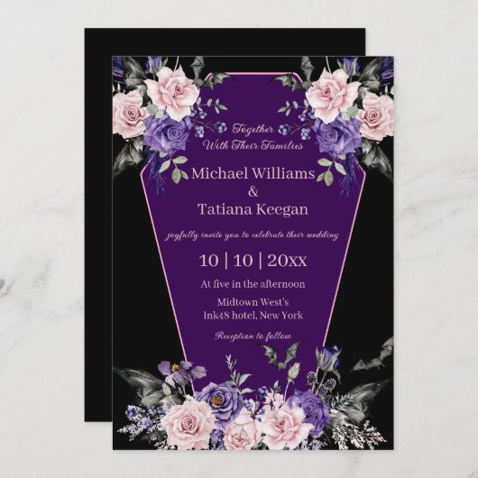 Invitation Til Death Do Us Part, mariage d'halloween fleuri (Devant / Derrière)