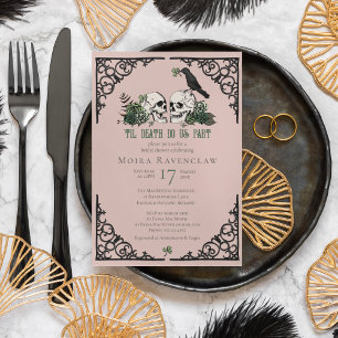 Invitation Til Death Do Us Part Mr and Mrs Skulls Green Roses