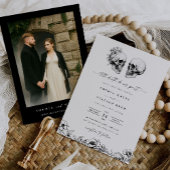 Invitation Til Death Gothic Skull Photo Black Floral Wedding