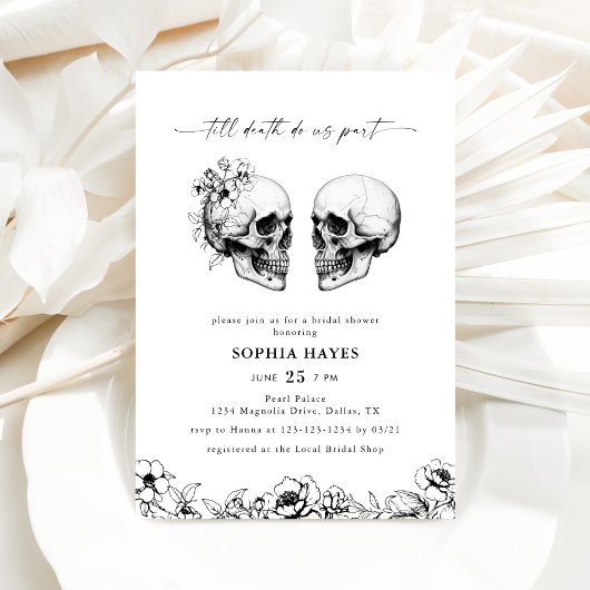 Invitation Til Death Gothique Floral Crâne noir Fête des mari