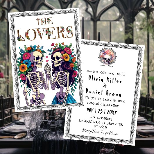 Invitation Til Death Gothique Floral halloween Squelette Mari