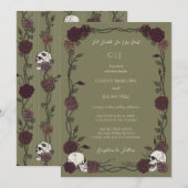 Invitation Til Death Olive Green Gothic Rose Wedding (Devant / Derrière)