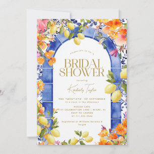 Invitation Tiling bleu italien Citrons Fleurs Enterrement de
