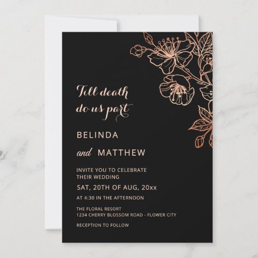 Invitation Till Death Do Us Part Copper Black Wedding (Devant)