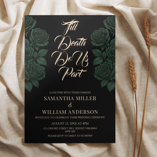 Invitation Till Death Do Us Part Green Rose Gothic Wedding In