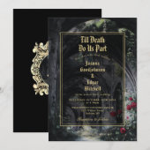 Invitation Till Death Gothic Ruins Roses Monogram Wedding (Devant / Derrière)