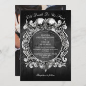 Invitation Till Death Gothic Skuls Mariage photo en bois noir (Devant / Derrière)
