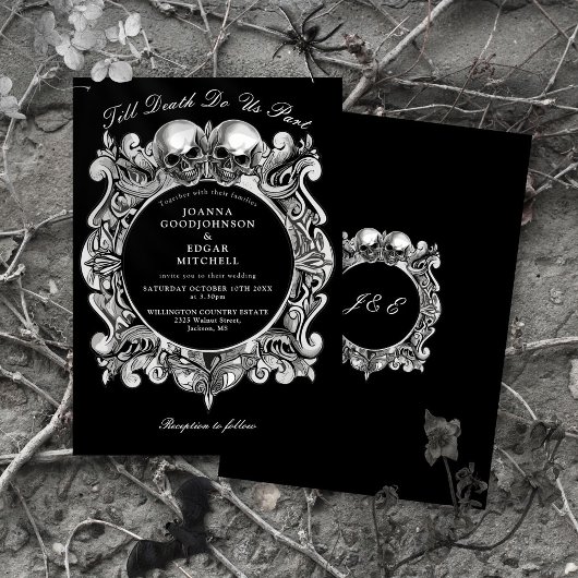 Invitation Till Death Gothic Skuls Monogramme Mariage