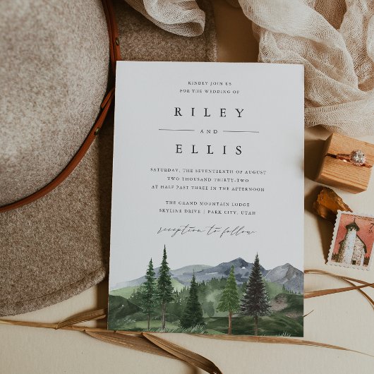 Invitation Timberline | Watercolor Forest Mountain Wedding