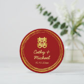 Invitation Timbre de double bonheur de mariage chinois rouge (Debout devant)