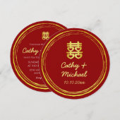 Invitation Timbre de double bonheur de mariage chinois rouge (Devant / Derrière)