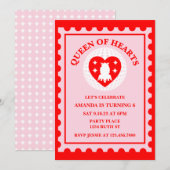 Invitation Timbre De La Reine Des Coeurs De Fête D'Anniversai (Devant / Derrière)
