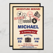 Invitation Timbre Rustique Destination Anniversaire Voyages d (Devant / Derrière)