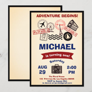 Invitation Timbre Rustique Destination Anniversaire Voyages d