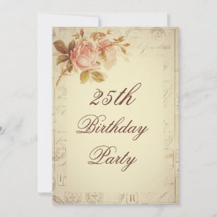 Invitation Timbres de Paris Vintage Fleurs Roses Chic 25e Ann