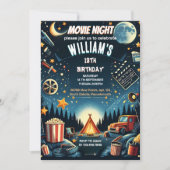 Invitation time boy Camping Popcorn Movie Nuit 13e anniversai (Devant)