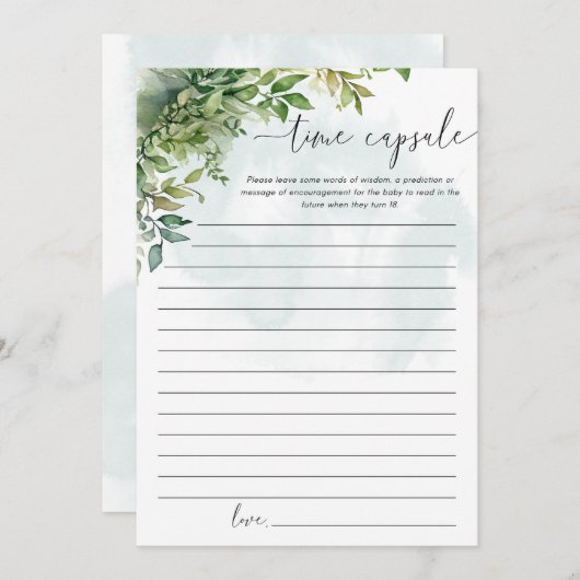 Invitation Time Capsule Keepsaké Baby shower thème de la verd (Devant / Derrière)