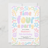 Invitation Time Four A Party Confetti Balloon 4th Birthday  (Devant)