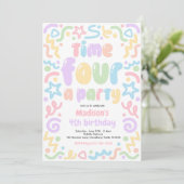 Invitation Time Four A Party Confetti Balloon 4th Birthday  (Debout devant)
