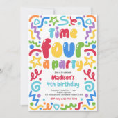 Invitation Time Four A Party Confetti Balloon 4th Birthday  (Devant)