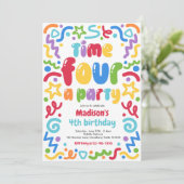 Invitation Time Four A Party Confetti Balloon 4th Birthday  (Debout devant)