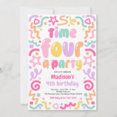 Invitation Time Four A Party Confetti Balloon 4th Birthday  (Devant)