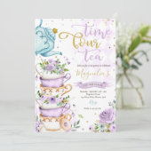Invitation Time Four Tea Purple Floral 4e anniversaire ParTEA (Debout devant)