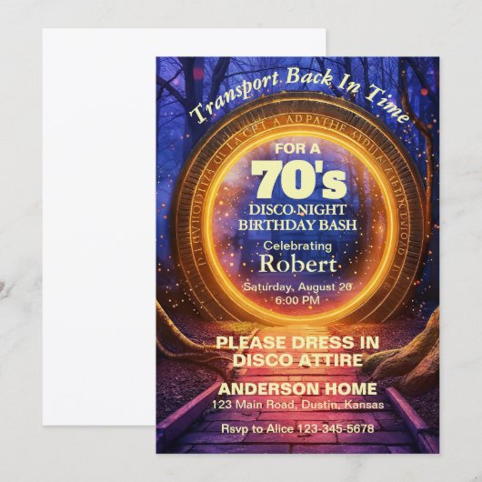 Invitation Time Portal 70s Disco Night Birthday Party (Devant / Derrière)
