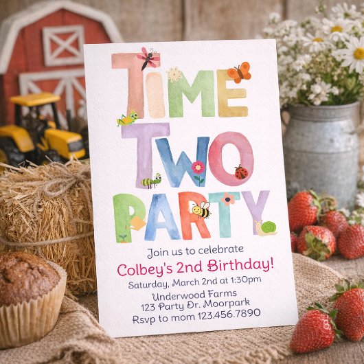 Invitation Time Two Party, Bug Themed 2nd, Garden Farm